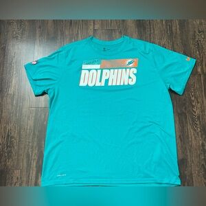 Nike Dri-Fit NFL Miami Dolphins T-Shirt Mens Size XXL Aqua Blue Graphic Tee